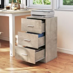 Nachttisch mit 3 Schubladen Hochglanz Nachtschrank Nachtkommode für Boxspringbett 37 x 34 x 66,5 cm Zementgrau