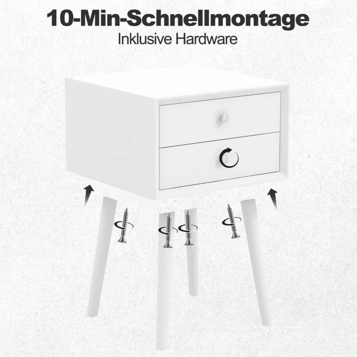 Nachttisch mit 2 Schubladen Kleiner Beistelltisch aus Holz 40 x 40 x 59,5 cm Weiß