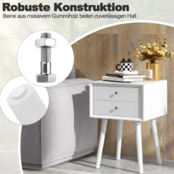 Nachttisch mit 2 Schubladen Kleiner Beistelltisch aus Holz 40 x 40 x 59,5 cm Weiß