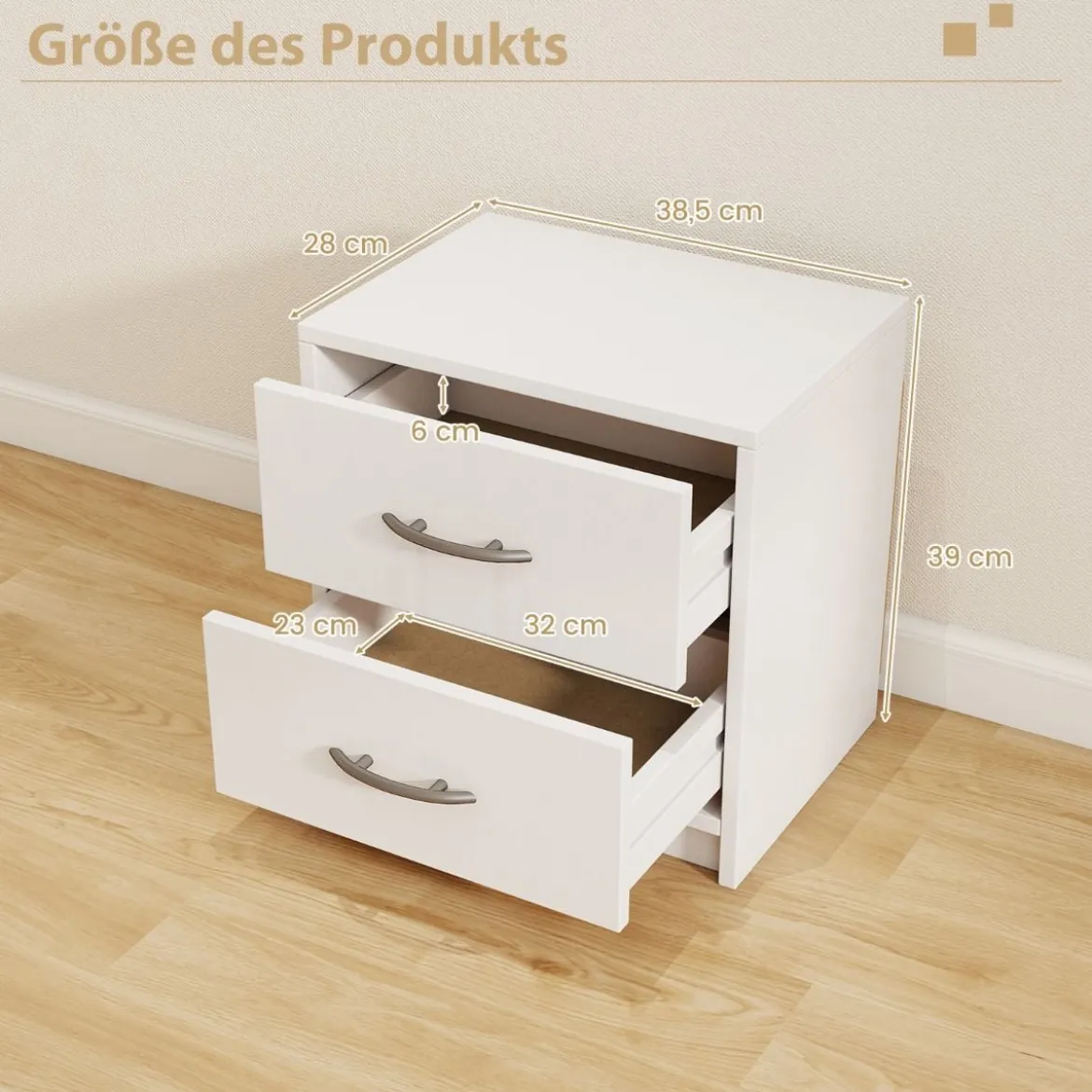 Nachttisch mit 2 Schubladen Kleiner Beistelltisch Nachtschrank Sofatisch Nachtkommode