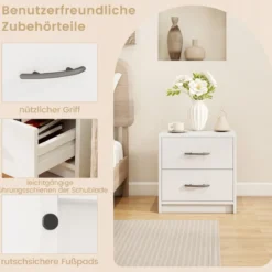 Nachttisch mit 2 Schubladen Kleiner Beistelltisch Nachtschrank Sofatisch Nachtkommode