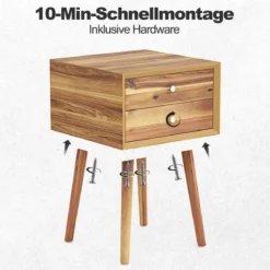 Nachttisch mit 2 Schubladen Kompakter Couchtisch aus Holz 40 x 40 x 59,5 cm Natur