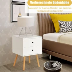 Nachttisch mit 2 Schubladen Moderner Nachttischschrank Beistelltisch Kautschukholzbeine Weiß