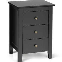 Nachttisch mit 3 Schubladen Nachtschrank für Boxspringbett 46 x 37 x 65 cm Schwarz