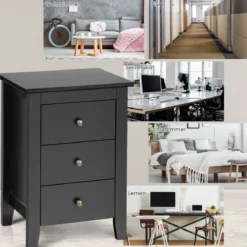 Nachttisch mit 3 Schubladen Nachtschrank für Boxspringbett 46 x 37 x 65 cm Schwarz