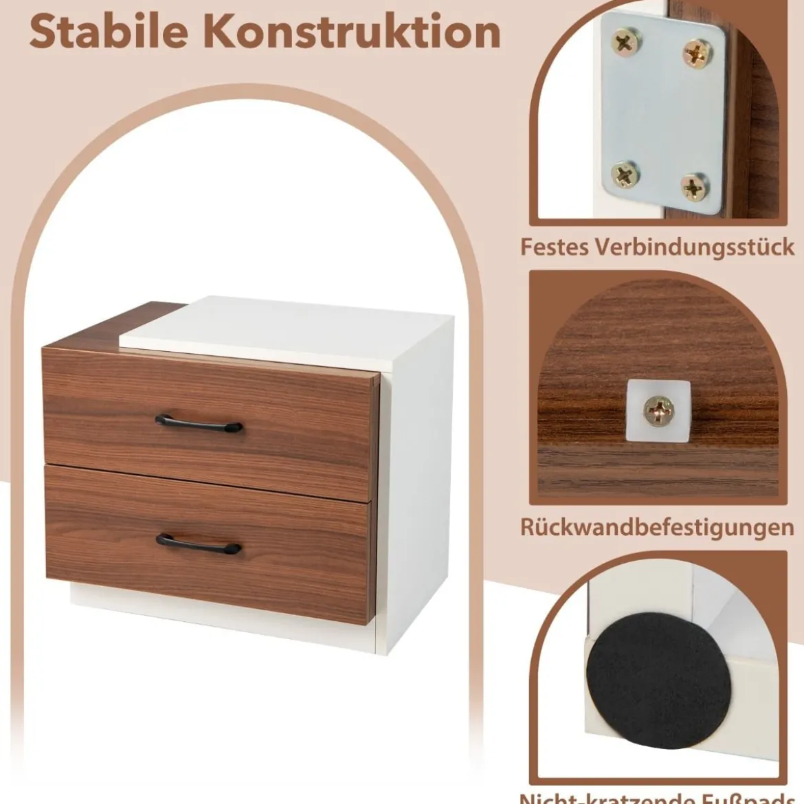 Nachttisch mit 2 Schubladen Nachtschrank aus Holz mit Stauraum Beistelltisch55 x 40 x 45 cm