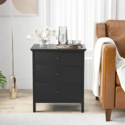 Nachttisch mit 3 Schubladen Nachtschrank für Boxspringbett 56 x 45 x 66 cm Schwarz