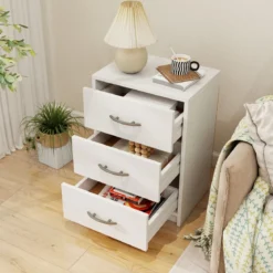 Nachttisch mit 3 Schubladen Nachtschrank für Boxspringbett 38,5 x 28 x 54 cm Weiß