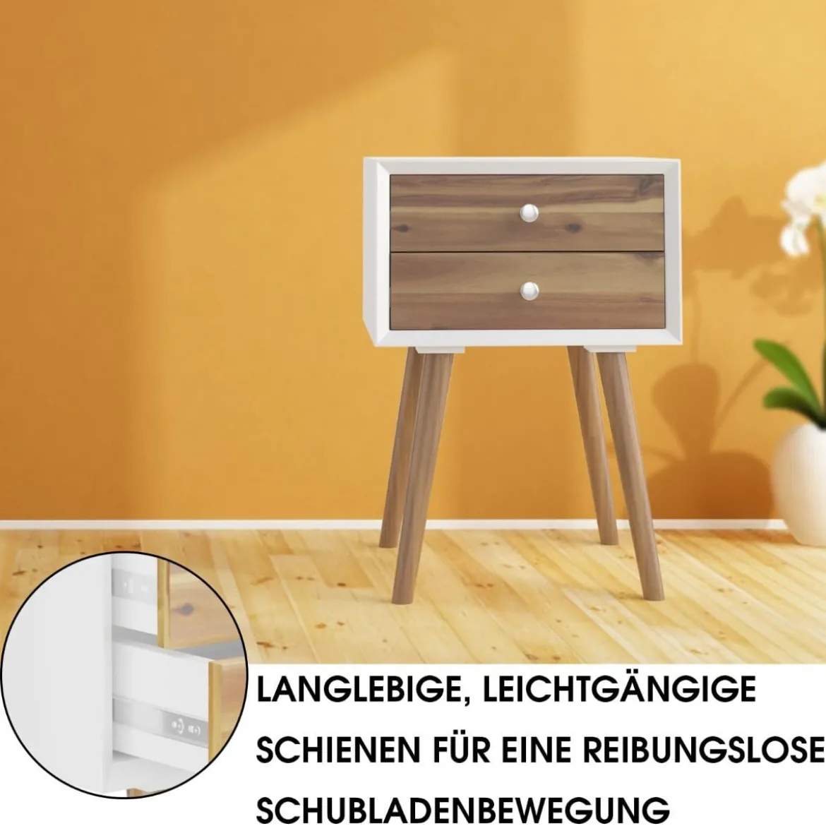 Nachttisch mit 2 Schubladen Nachtkommode Nachtschrank Nachtkonsole Beistelltisch Telefontisch Braun