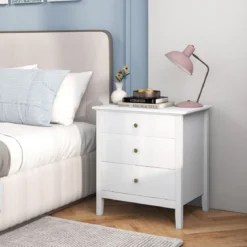 Nachttisch mit 3 Schubladen Nachtschrank für Boxspringbett Nachtkommode Nachtkonsole