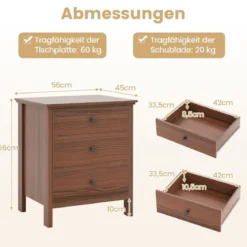 Nachttisch mit 3 Schubladen Nachtschrank für Boxspringbett 56 x 45 x 66 cm Walnuss