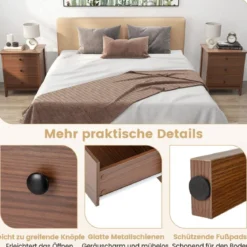 Nachttisch mit 3 Schubladen Nachtschrank für Boxspringbett 56 x 45 x 66 cm Walnuss