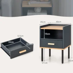 Nachttisch mit Schublade & Offenem Regal Nachtschrank 40 x 35 x 56 cm Grau