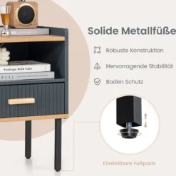 Nachttisch mit Schublade & Offenem Regal Nachtschrank 40 x 35 x 56 cm Grau
