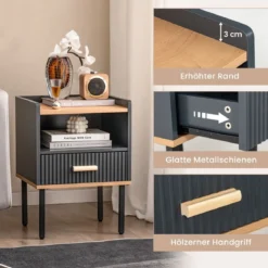 Nachttisch mit Schublade & Offenem Regal Nachtschrank 40 x 35 x 56 cm Grau
