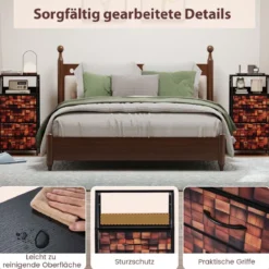 Nachttisch mit 4 Stoff-Schubladen & Offenes Fach Industriell Beistelltisch Nachtschrank Braun
