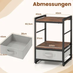 Nachttisch mit Stoffschublade & Offenem Ablagefach Beistelltisch Nachtschrank