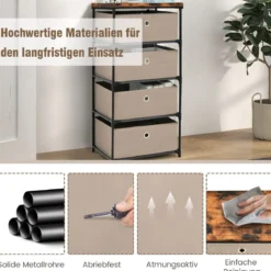 Nachttisch mit Stoffschubladen & Metallrahmen Beistelltisch Aufbewahrungsschrank