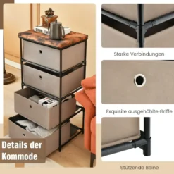 Nachttisch mit Stoffschubladen & Metallrahmen Beistelltisch Aufbewahrungsschrank