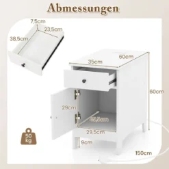Nachttisch mit USB-Anschlüssen & Steckdosen & Zeitschriftenständer Beistelltisch Ablagetisch