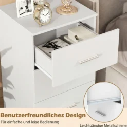 Nachttisch Nachtschrank Schubladenkommode mit 3 Schubkästen Spanplatte 38 x 67 x 35 cm Weiß/Schwarz/Natur