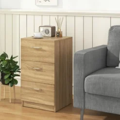 Nachttisch Nachtschrank Schubladenkommode mit 3 Schubkästen Spanplatte 38 x 67 x 35 cm Weiß/Schwarz/Natur