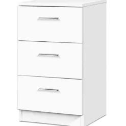 Nachttisch Nachtschrank Schubladenkommode mit 3 Schubkästen Spanplatte 38 x 67 x 35 cm Weiß/Schwarz/Natur