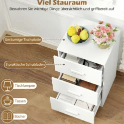 Nachttisch Nachtschrank Schubladenkommode mit 3 Schubkästen Spanplatte 38 x 67 x 35 cm Weiß/Schwarz/Natur
