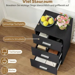 Nachttisch Nachtschrank Schubladenkommode mit 3 Schubkästen Spanplatte 38 x 67 x 35 cm Weiß/Schwarz/Natur