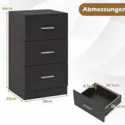 Nachttisch Nachtschrank Schubladenkommode mit 3 Schubkästen Spanplatte 38 x 67 x 35 cm Weiß/Schwarz/Natur