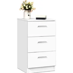 Nachttisch Nachtschrank Schubladenkommode mit 3 Schubkästen Spanplatte 38 x 67 x 35 cm Weiß/Schwarz/Natur