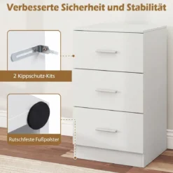 Nachttisch Nachtschrank Schubladenkommode mit 3 Schubkästen Spanplatte 38 x 67 x 35 cm Weiß/Schwarz/Natur
