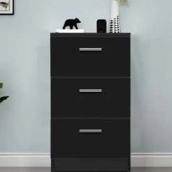 Nachttisch Nachtschrank Schubladenkommode mit 3 Schubkästen Spanplatte 38 x 67 x 35 cm Weiß/Schwarz/Natur
