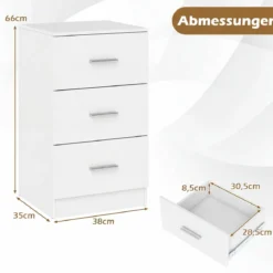 Nachttisch Nachtschrank Schubladenkommode mit 3 Schubkästen Spanplatte 38 x 67 x 35 cm Weiß/Schwarz/Natur