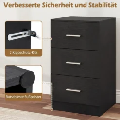Nachttisch Nachtschrank Schubladenkommode mit 3 Schubkästen Spanplatte 38 x 67 x 35 cm Weiß/Schwarz/Natur