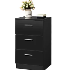 Nachttisch Nachtschrank Schubladenkommode mit 3 Schubkästen Spanplatte 38 x 67 x 35 cm Weiß/Schwarz/Natur
