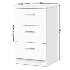 Nachttisch Nachtschrank Schubladenkommode mit 3 Schubkästen Spanplatte 38 x 67 x 35 cm Weiß/Schwarz/Natur