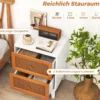 Nachttisch Rattan Nachtschrank mit 2 Schubladen Beistelltisch mit Massivholzbeinen 46 x 33 x 59,5 cm Weiß + Braun