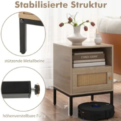 Nachttisch Rattan Nachtschrank mit offenem Regal und Schrank 40 x 40 x 57 cm Natur