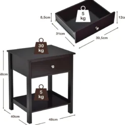 Nachttisch 2-Stufige Nachtkommode Moderner Nachtschrank mit Schublade Braun