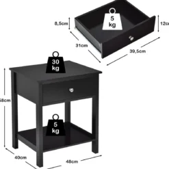 Nachttisch 2-Stufige Nachtkommode Moderner Nachtschrank mit Schublade Schwarz