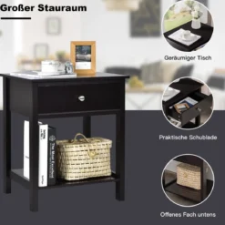 Nachttisch 2-Stufige Nachtkommode Moderner Nachtschrank mit Schublade Schwarz