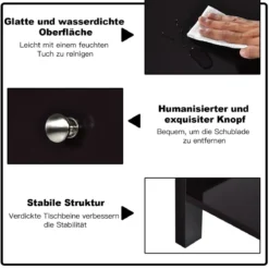 Nachttisch 2-Stufige Nachtkommode Moderner Nachtschrank mit Schublade Schwarz