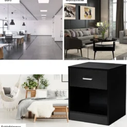 Nachttisch 45 x 42,5 x 55 cm Beistelltisch mit Schublade und offenem Fach Sofatisch modern Schwarz