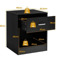 Nachttisch 45 x 42,5 x 55 cm Beistelltisch mit Schublade und offenem Fach Sofatisch modern Schwarz