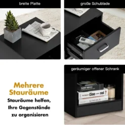 Nachttisch 45 x 42,5 x 55 cm Beistelltisch mit Schublade und offenem Fach Sofatisch modern Schwarz