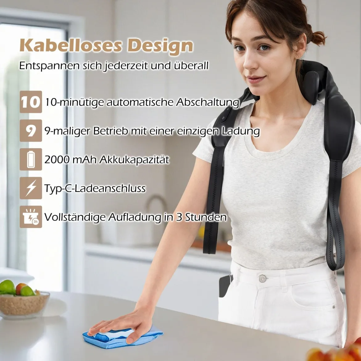 Nackenmassagegerät & Schulter Massagegerät 4D Kneten Shiatsu Massagemaschine mit 2 Wärmestufen