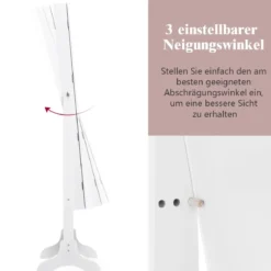 Neigungsverstellbarer Schmuckschrank mit Ganzkörperspiegel & 64 Ohrringschlitzen Schmuckregal