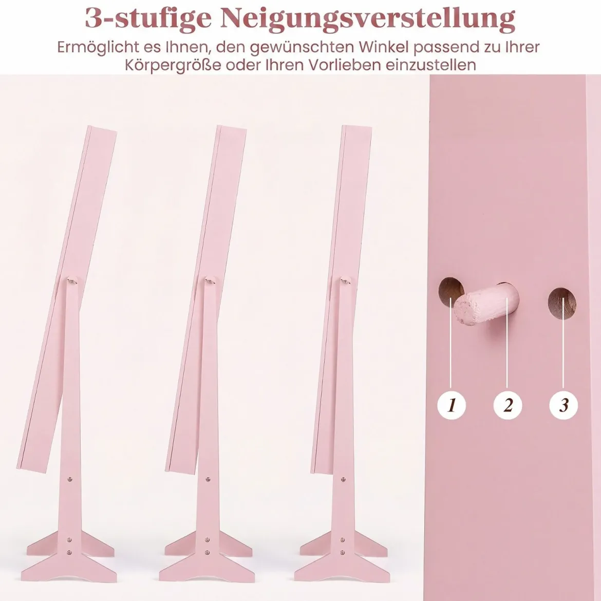 Neigungsverstellbarer Schmuckschrank mit Ganzkörperspiegel & 64 Ohrringschlitzen Schmuckregal