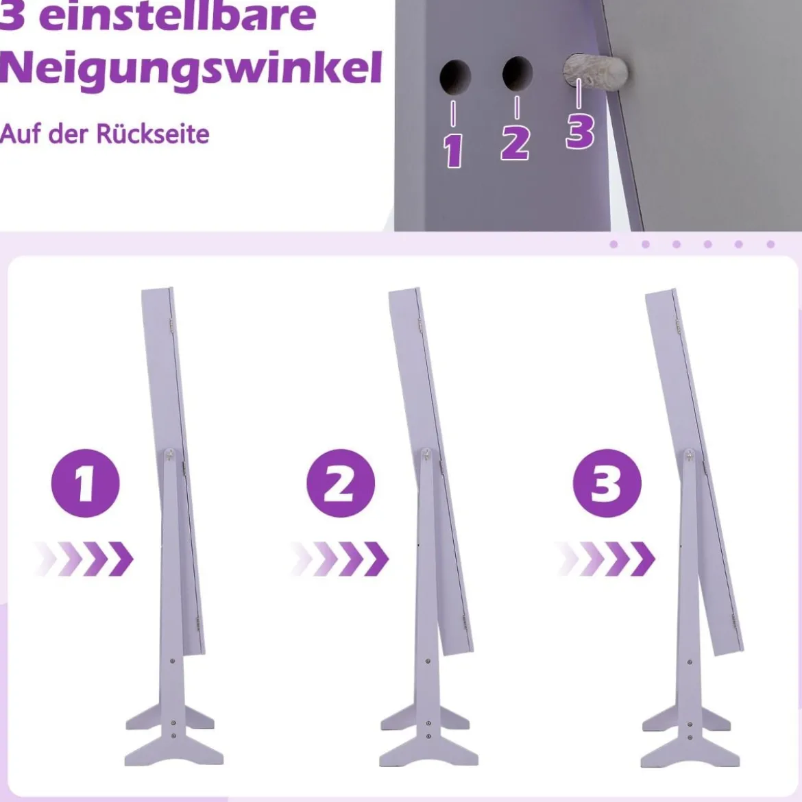 Neigungsverstellbarer Schmuckschrank mit Ganzkörperspiegel & 64 Ohrringschlitzen Schmuckregal